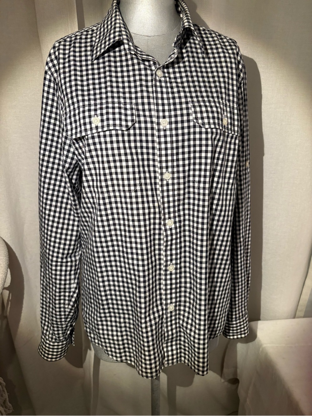 Michael Kors Black and White Gingham Button-Down Shirt - Picture 2 of 11